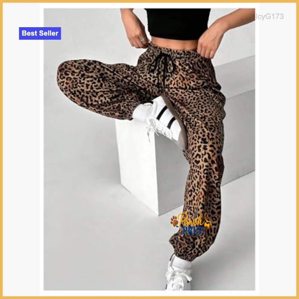 Leopard Print Drawstring Elastic Waist Jogger Swe… - image 4
